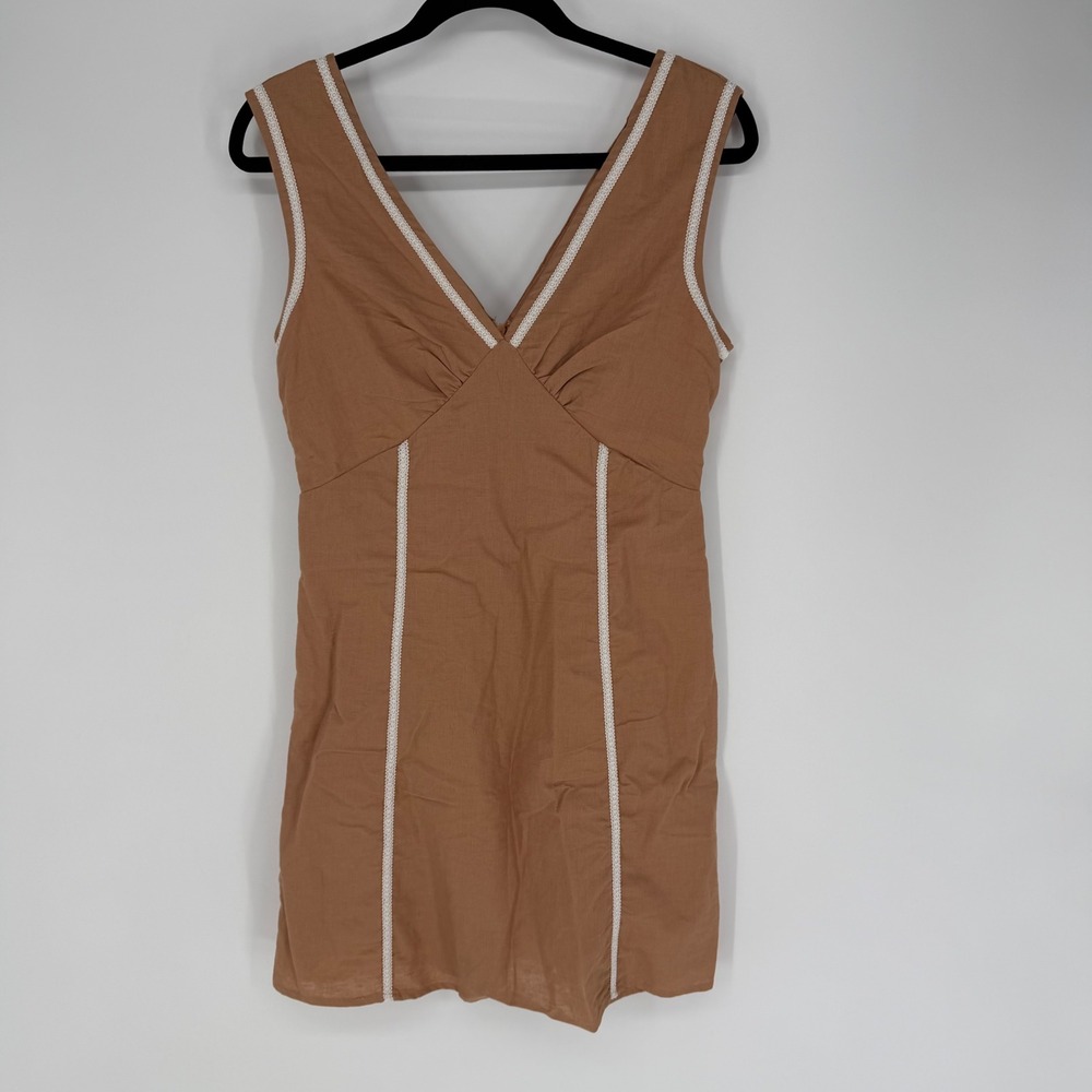 LINEN LUX ALEXA MINIDRESS CARAMEL BROWN AU 8 / US 4 LINEN COTTON MINIMALIST CHIC